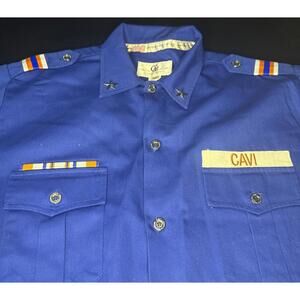 VTG 70's CAVI Men 2XL Blue Military Style Button Down Shirt EUC